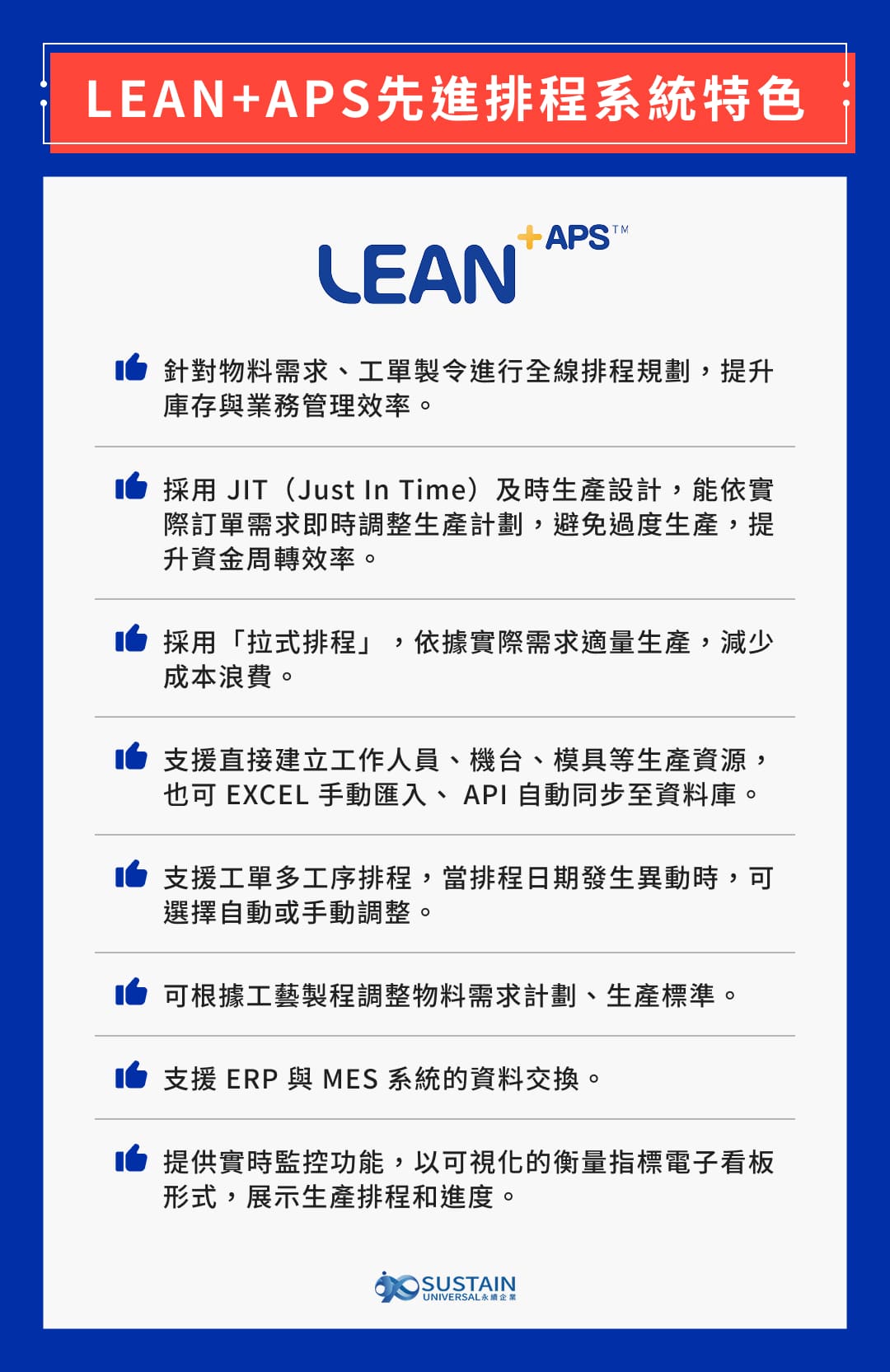LEAN+APS 先進排程系統特色